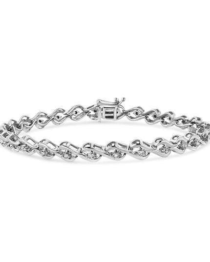.925 Sterling Silver 1/10 Cttw Round-Cut Diamond Links of Flame Bracelet (I-J Color, I3) - 7.25"