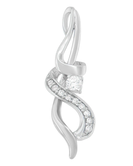 Espira 10K White Gold 1/5 cttw Round Cut Diamond Swirl Pendant Necklace (J-K, I1-I2)