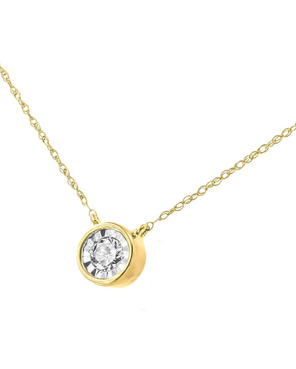 10K Gold Round Brilliant-Cut Diamond Modern Bezel-Set Solitaire Pendant Necklace (J-K Color, I2-I3 Clarity) - 16" with 2" Extender