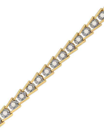 14K Yellow Gold Plated .925 Sterling Silver 2.00 Cttw Miracle Set Diamond Wave Link Bracelet (L-M Color, I2-I3 Clarity) - Size 7.25"