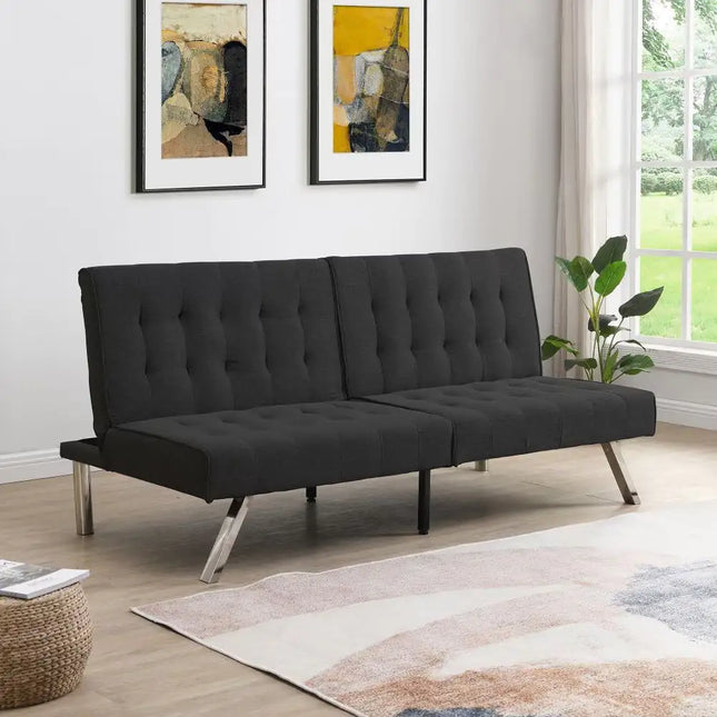 Wood Frame Stainless Leg Futon Sofa Bed Black