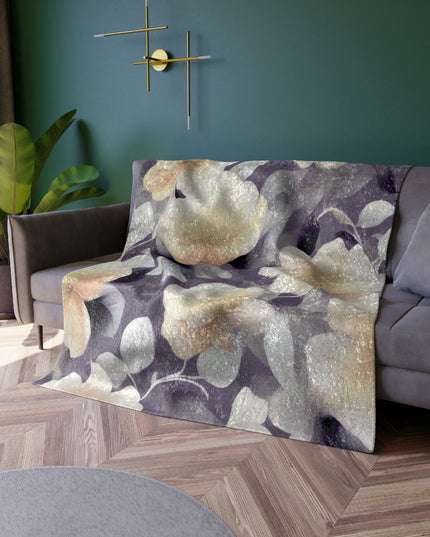 White Blush Floral Bunch Crushed Velvet Blanket, 50" x 60"