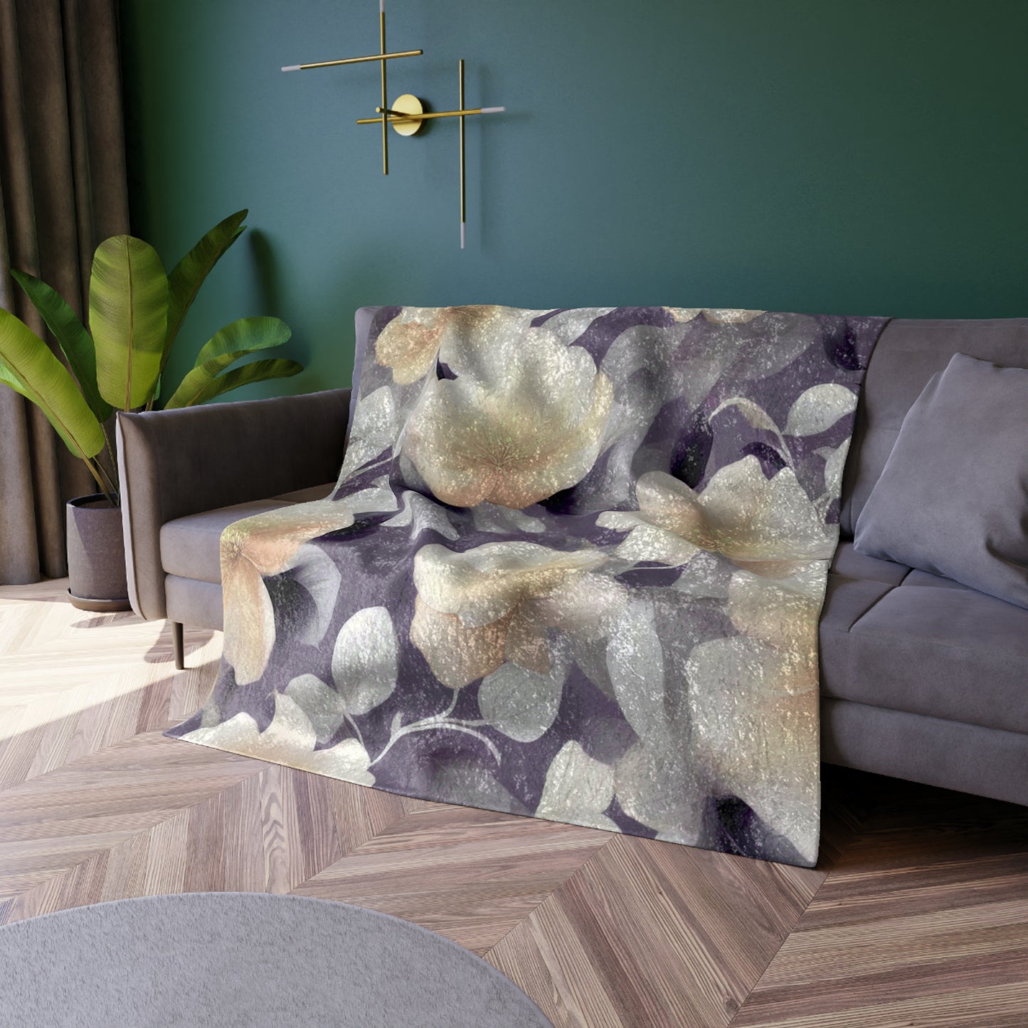White Blush Floral Bunch Crushed Velvet Blanket, 50" x 60"
