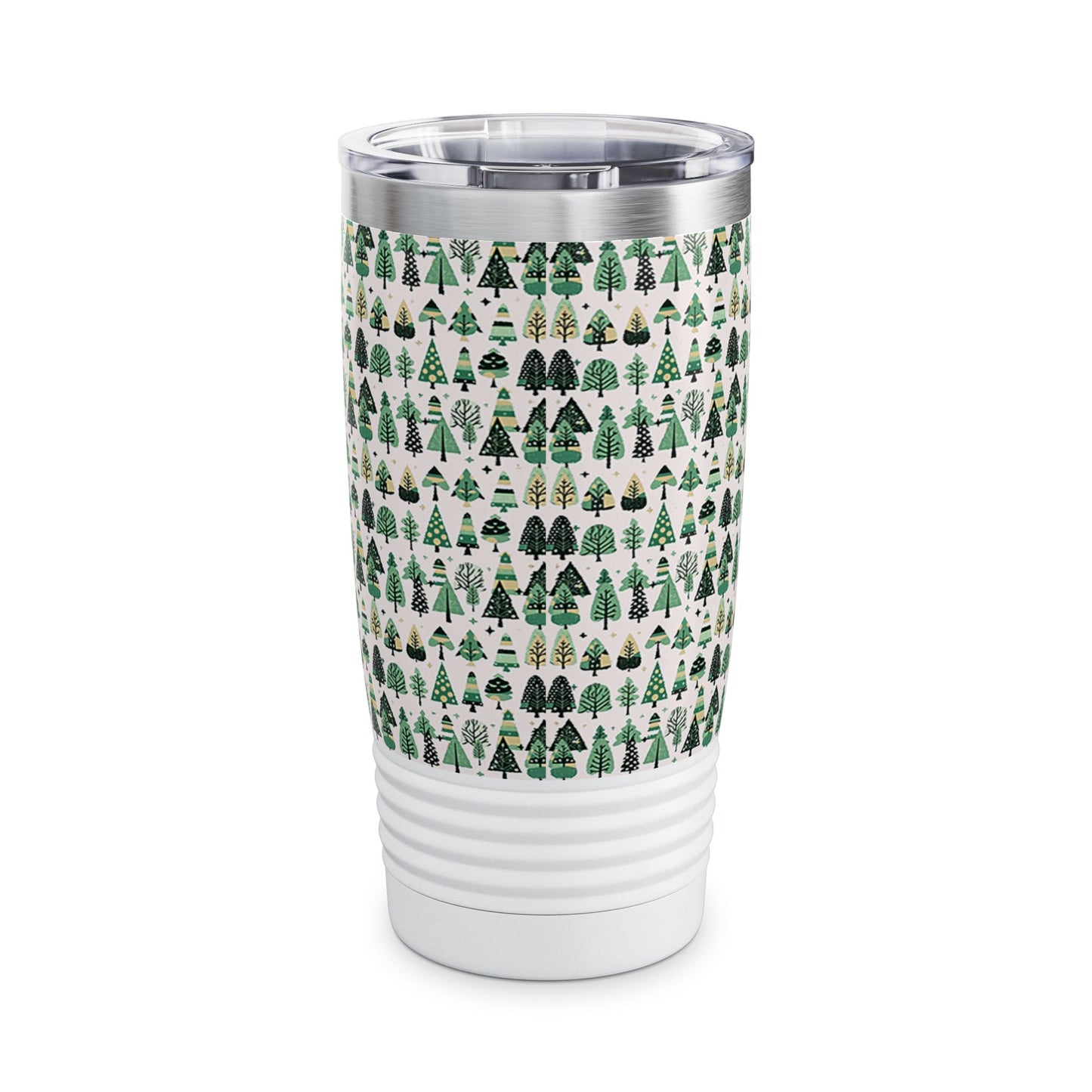 Mini Vintage Green Trees Ringneck Tumbler, 20oz in white, steel and black