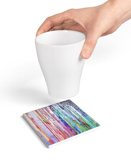 Striped Pastels 4" x 4" Square Ceramic Coaster