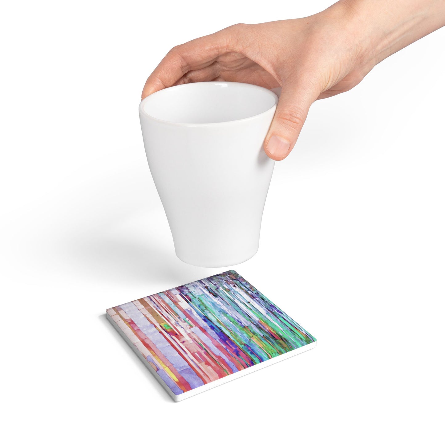 Striped Pastels 4" x 4" Square Ceramic Coaster