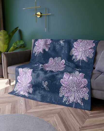 Purple White Floral Butterflies 50" x 60" Crushed Velvet Blanket