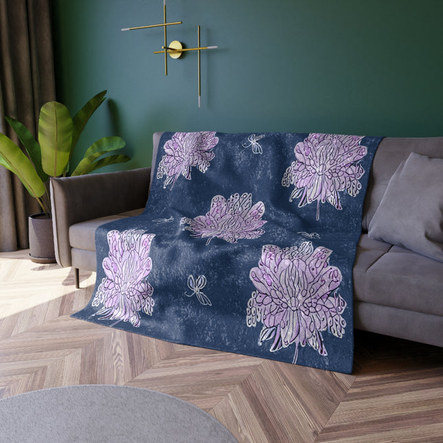 Purple White Floral Butterflies 50" x 60" Crushed Velvet Blanket