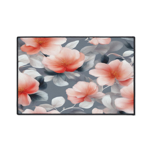 Red Blossom Floral Bunch Heavy Duty Floor Mat, 18" x 27"