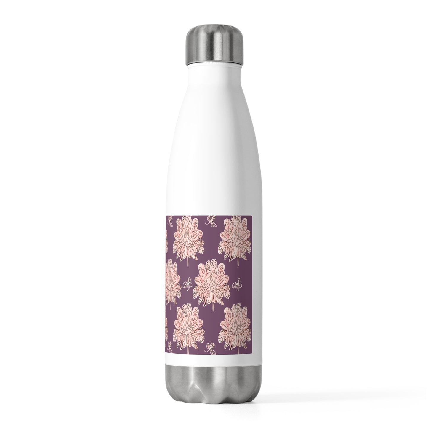 Pink Floral Butterflies 20oz Insulated Water Bottle