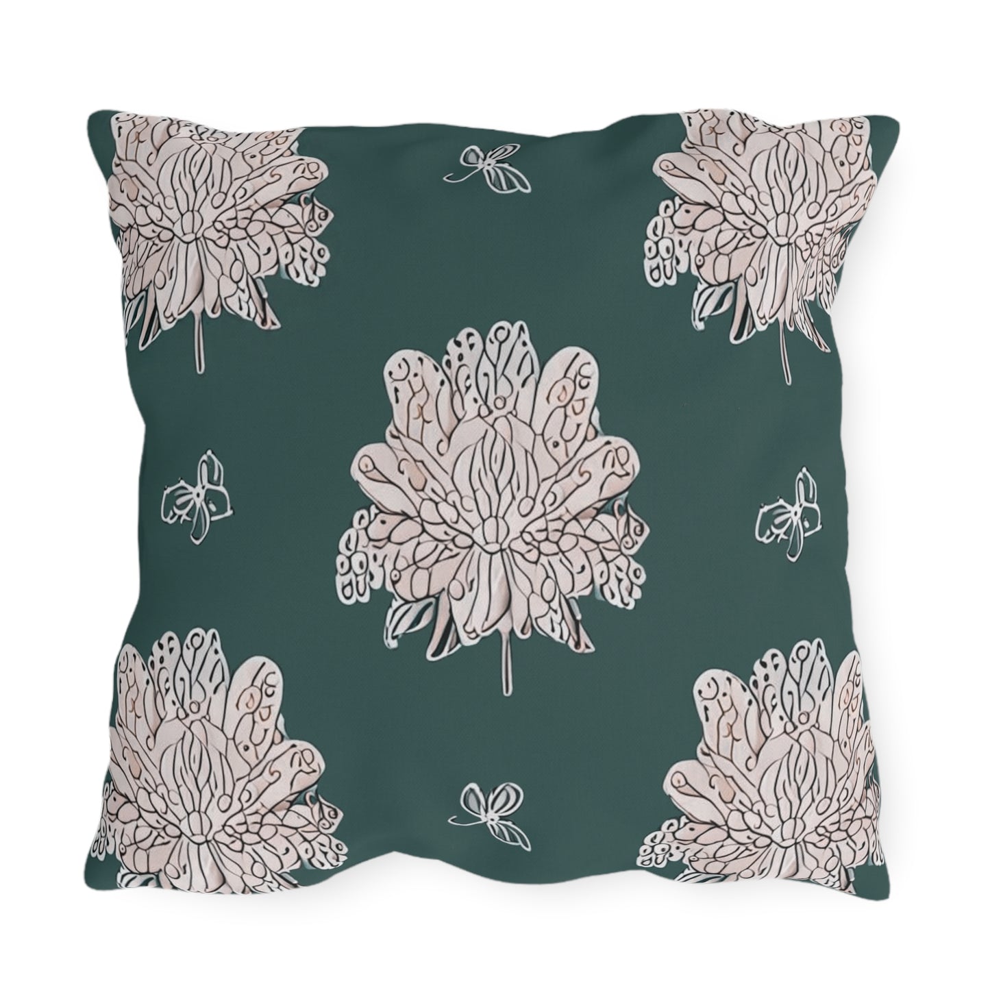 Soft White Floral Butterflies 20" x 20" Outdoor Pillow