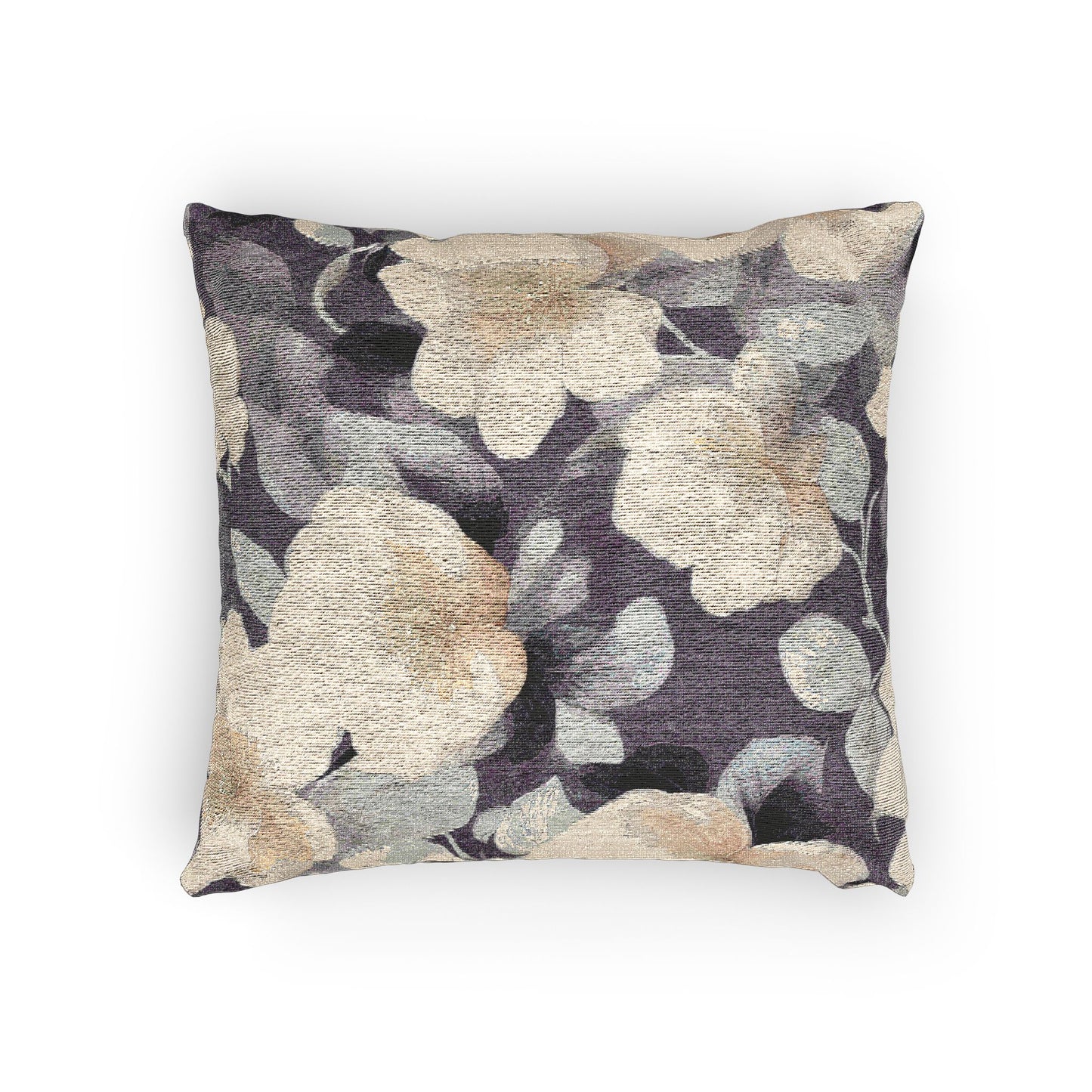Tan White Florals Woven Pillow, 17" x 18"