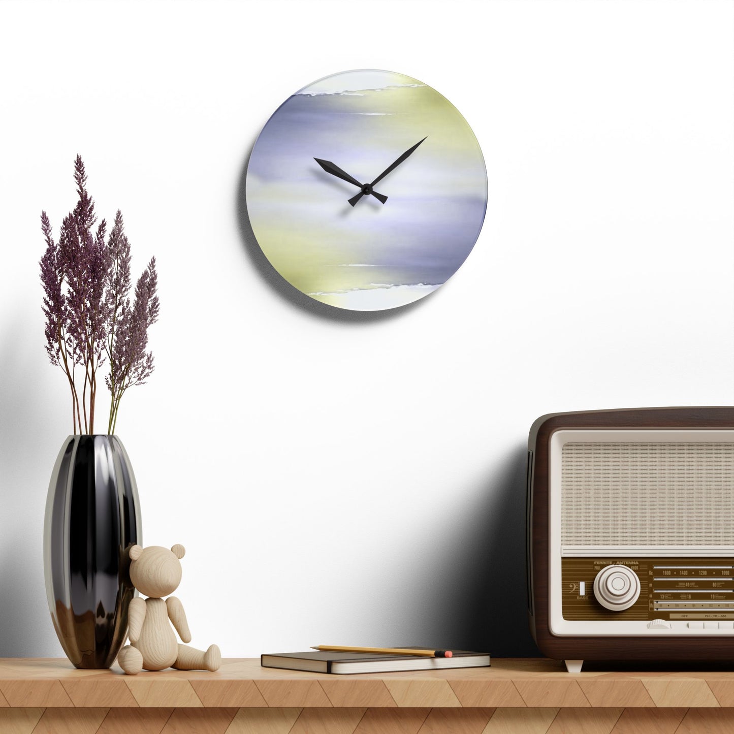 Lavender Sea Golden Fog Acrylic Wall Clock, Round or Square, 10.75" x 10.75"