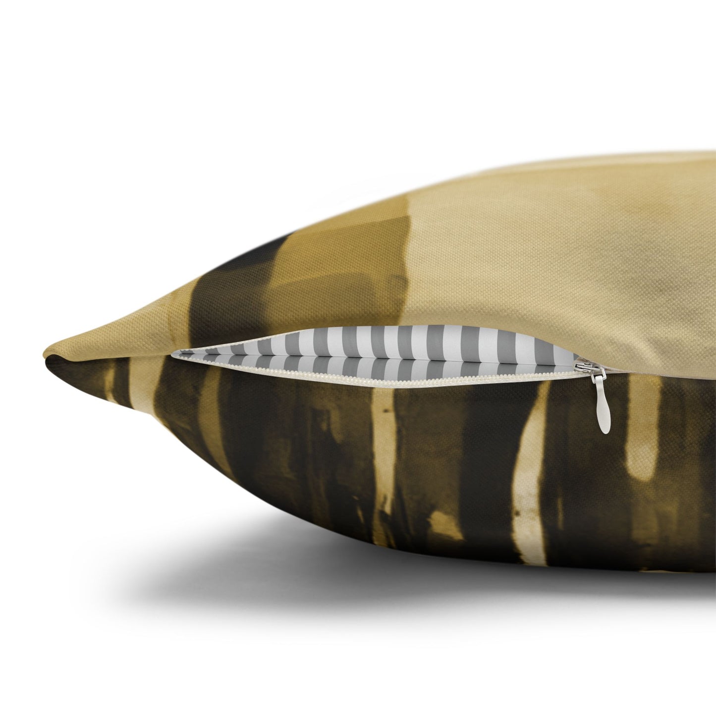 Striped Light Brown Spun Polyester Square Pillowcase, 14" x 14"
