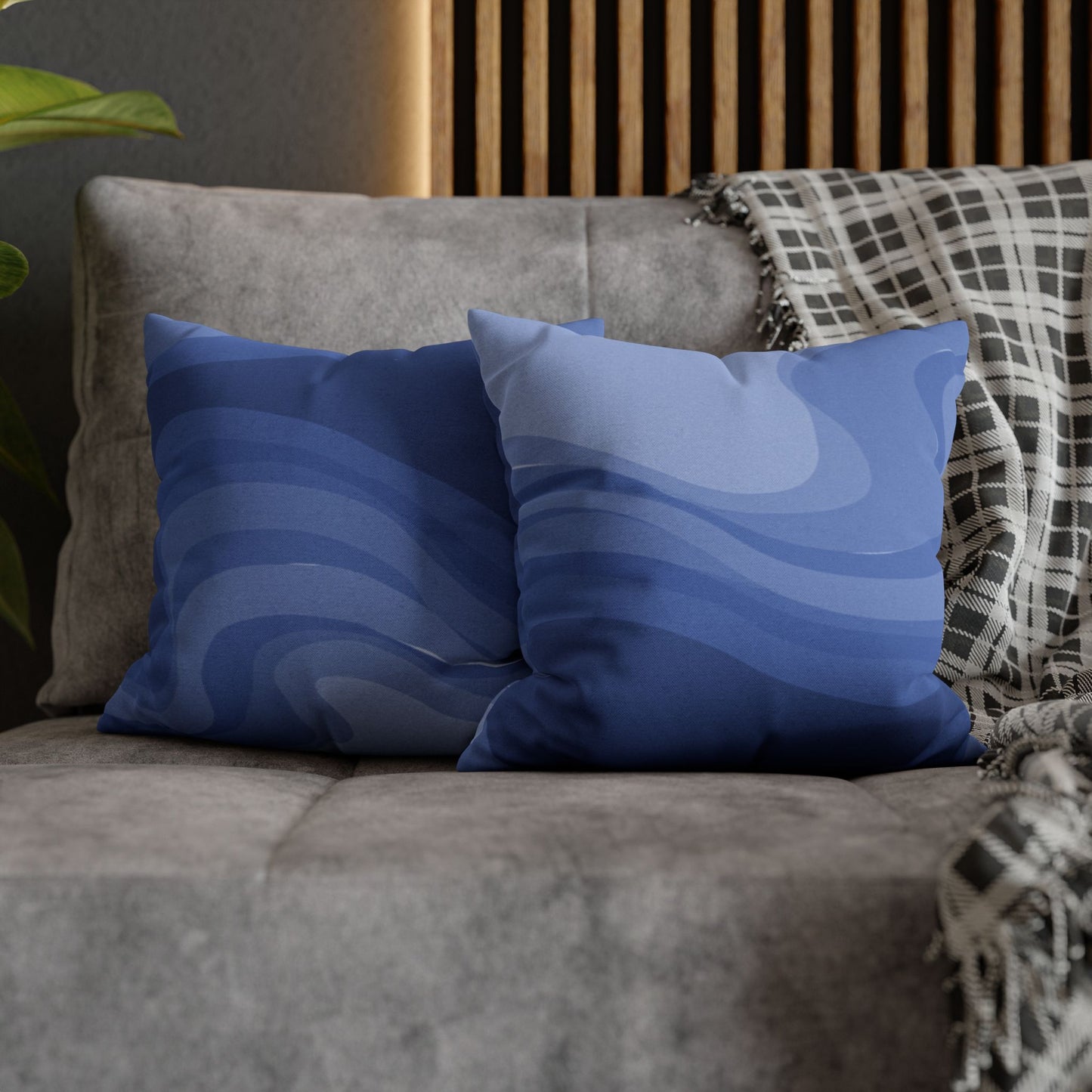 Deep Blue Wavey Spun Polyester Square Pillowcase, 14" x 14"