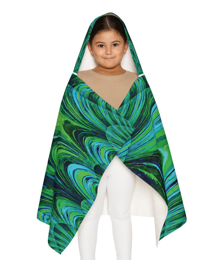 Uzi Spiral Blue Green Youth Hooded Towel, 24" x 48"