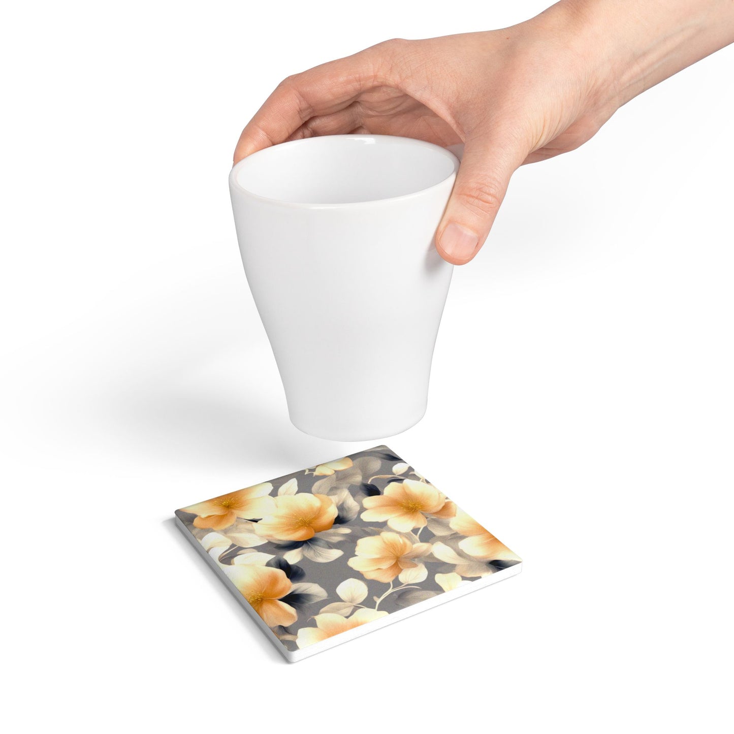 Soft Blossom Floral Bunch Square Ceramic Coaster, 4" x 4"