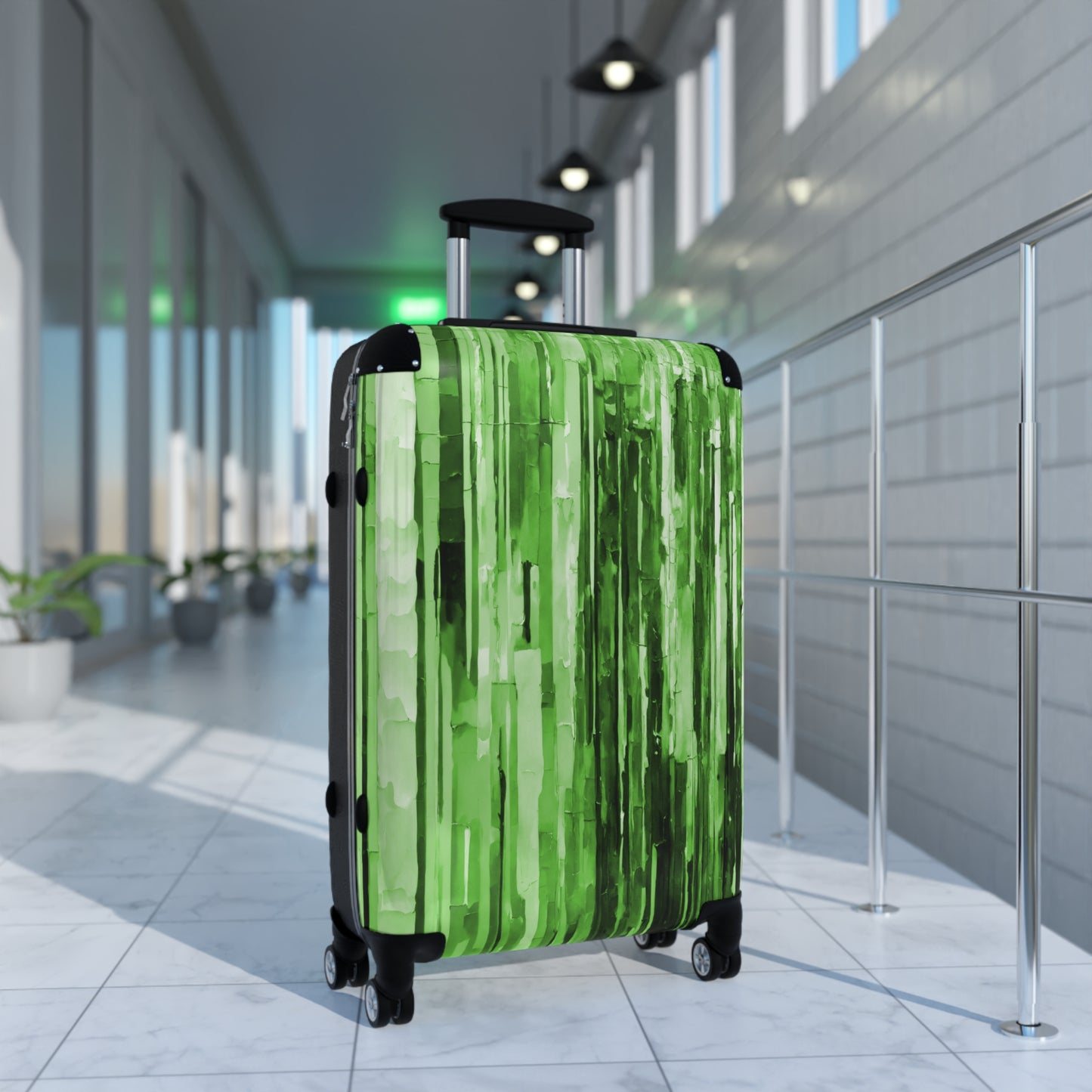 Striped Mint Pastel Medium Suitcase with built in lock, 4 double-wheels, telescopic handle, and ABS back hard-shell