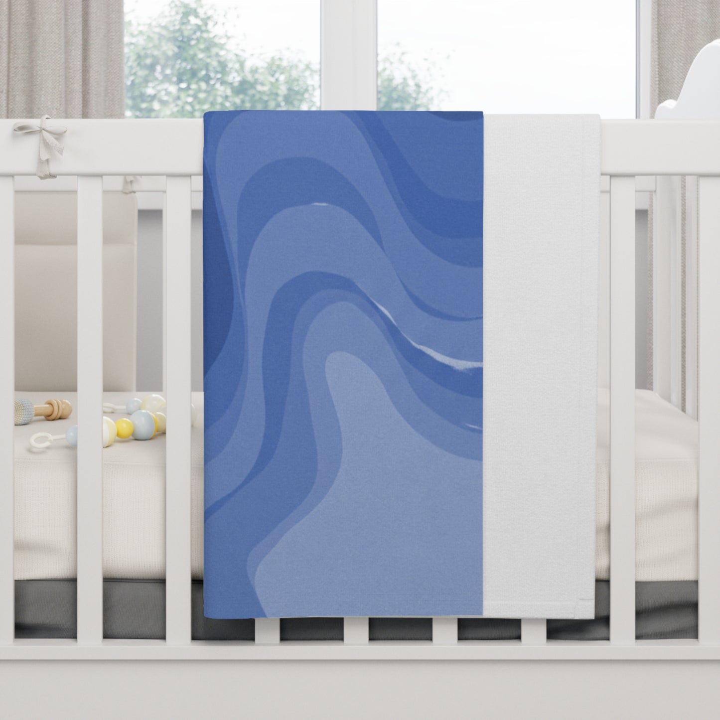 Deep Blue Wavey Soft Fleece Baby Blanket, 30" x 40"