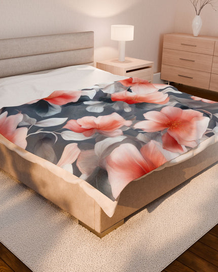 Red Blossom Floral Bunch Velveteen Plush Blanket, 60" x 80"