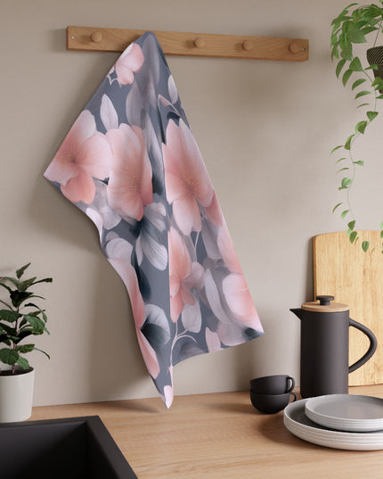 Peach and Blue Gray Floral Bunch Tea Towels (cotton, poly), 18" x "30