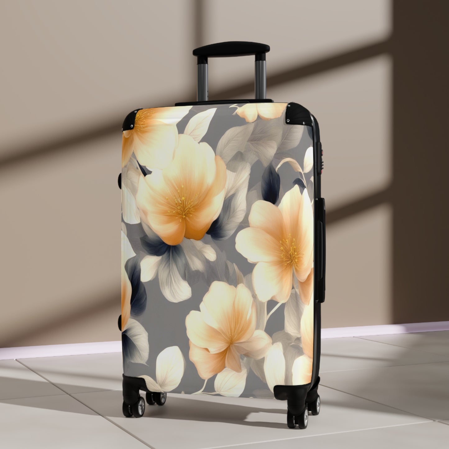 Soft Blossom Floral Bunch Medium Suitcase with built in lock, 4 double-wheels, telescopic handle, and ABS back hard-shell