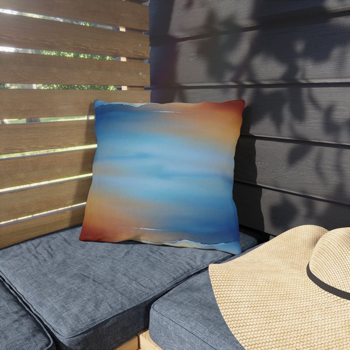 Blue Sea Red Orange Fog 16" x 16" Outdoor Pillows