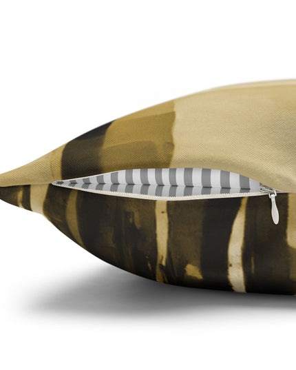 Striped Light Brown Spun Polyester Square Pillowcase, 14" x 14"