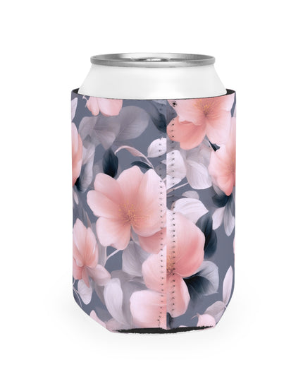 Peach and Blue Gray Floral Bunch 12 oz Can Cooler Sleeve