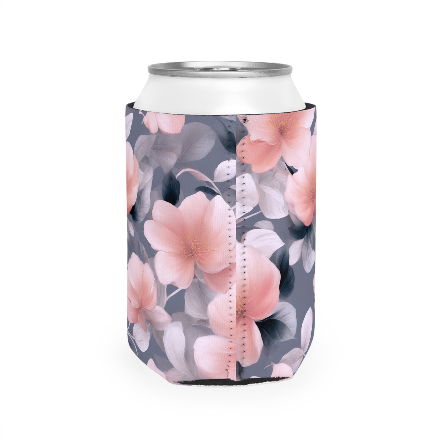 Peach and Blue Gray Floral Bunch 12 oz Can Cooler Sleeve