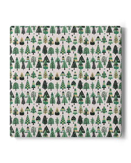 Mini Vintage Green Trees 4" x 4" Square Ceramic Coaster