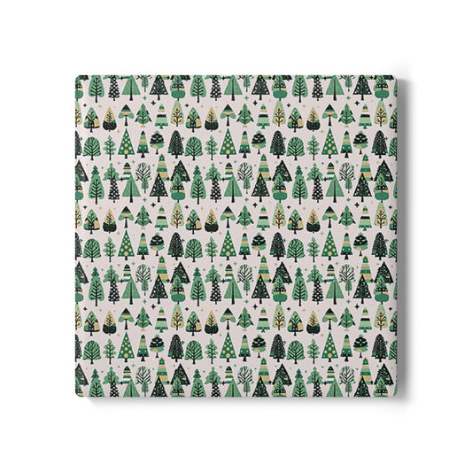 Mini Vintage Green Trees 4" x 4" Square Ceramic Coaster