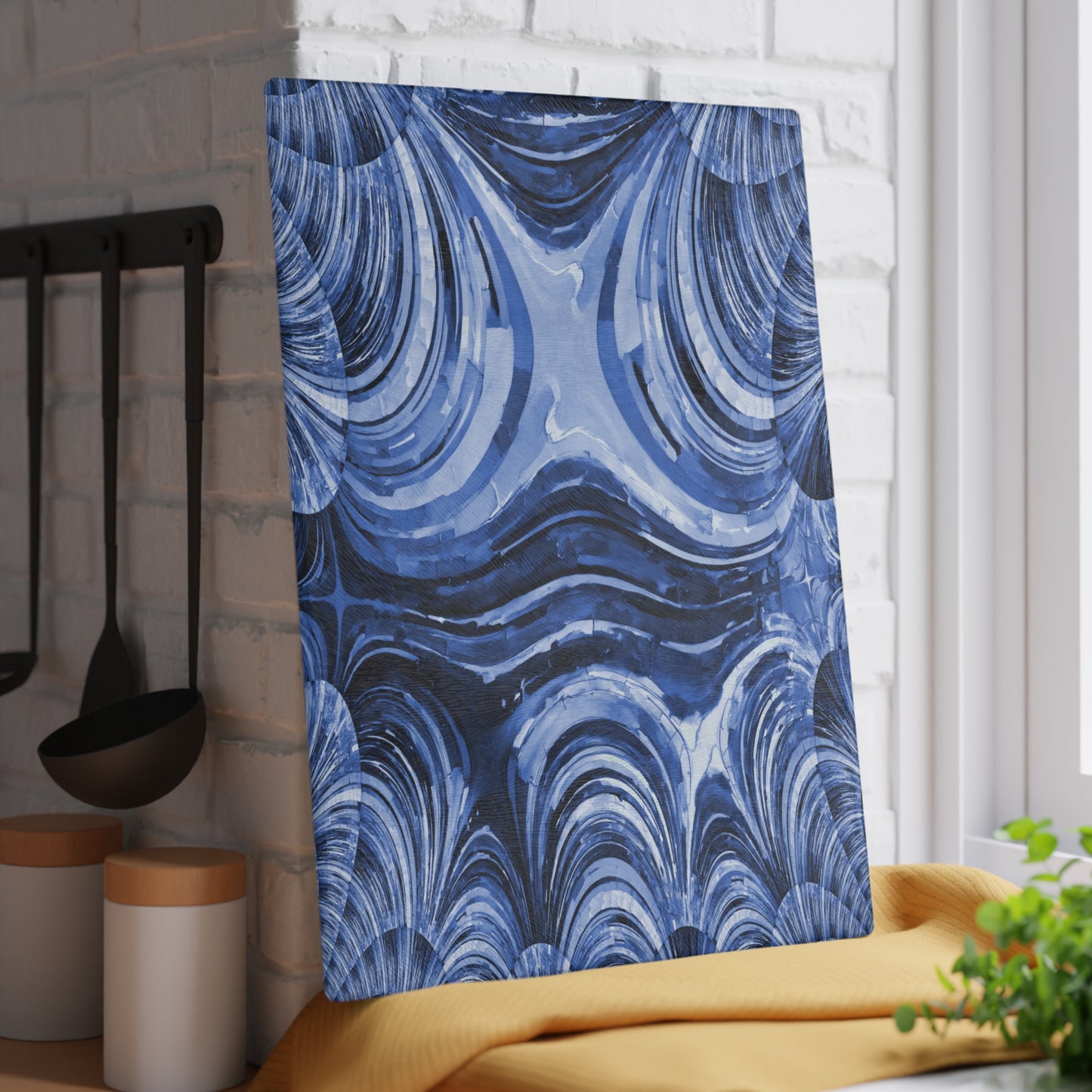 Uzi Spiral Deep Blue 11" x 15" Glass Cutting Board