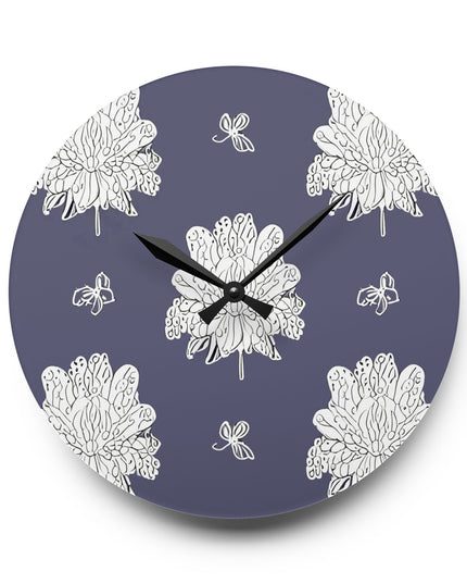 White Floral Butterflies Acrylic Wall Clock, Round or Square, 10.75" x 10.75"