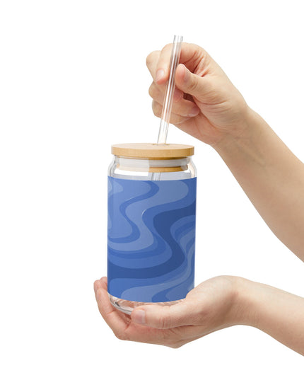 Deep Blue Wavey Sipper Glass, 16oz