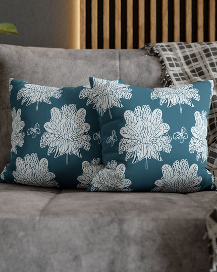 Tif Green White Floral Butterflies Spun Polyester Square Pillowcase, 14" x 14"