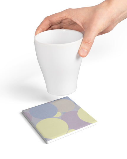 Pastel Soft Blue and Soft White Patches 4" x 4" Square Ceramic Coaster