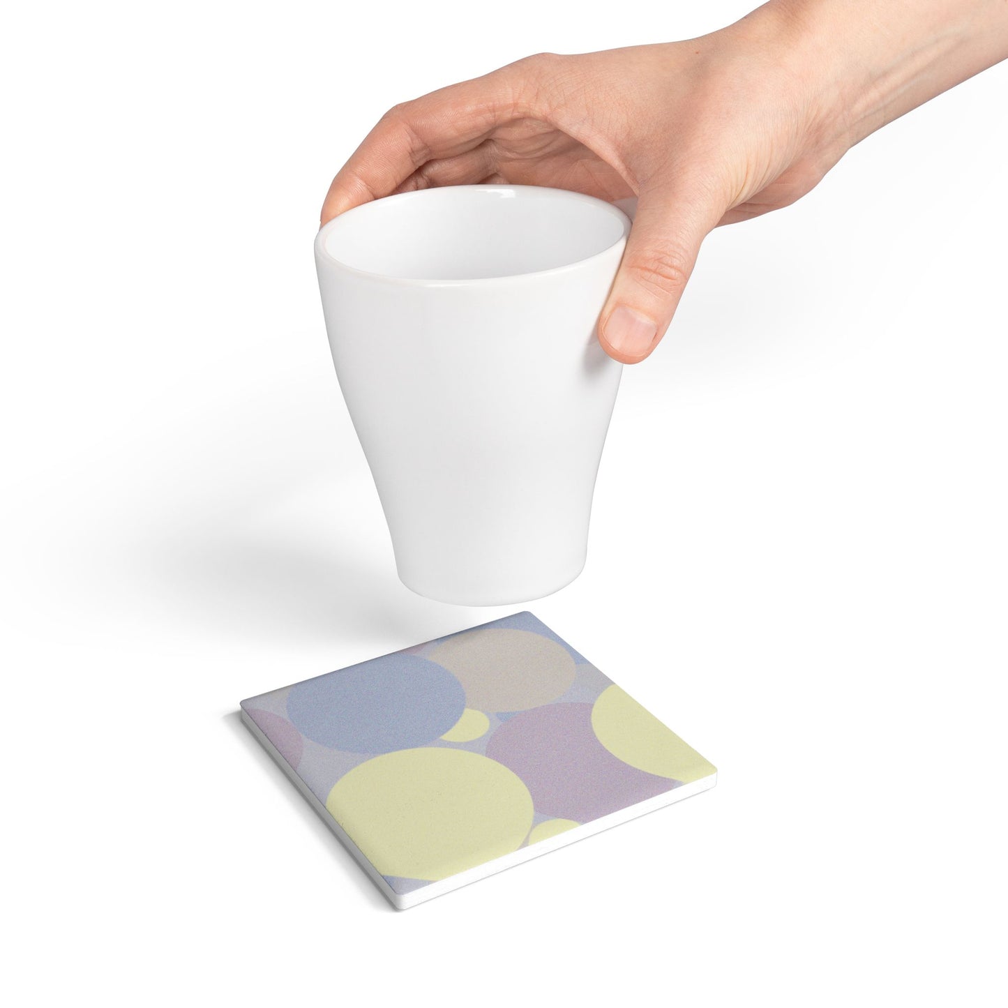 Pastel Soft Blue and Soft White Patches 4" x 4" Square Ceramic Coaster