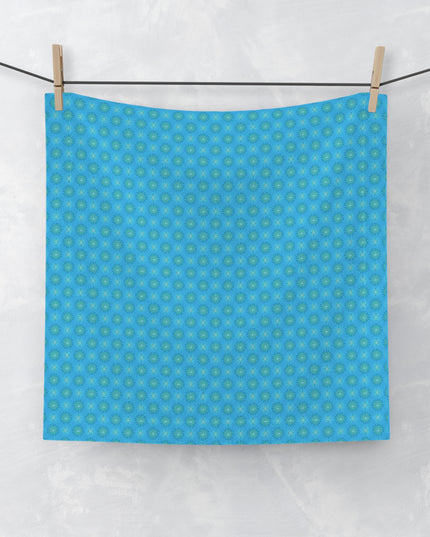 Blue Green Star-crossed Bodies Face Towel, 13" x 13"