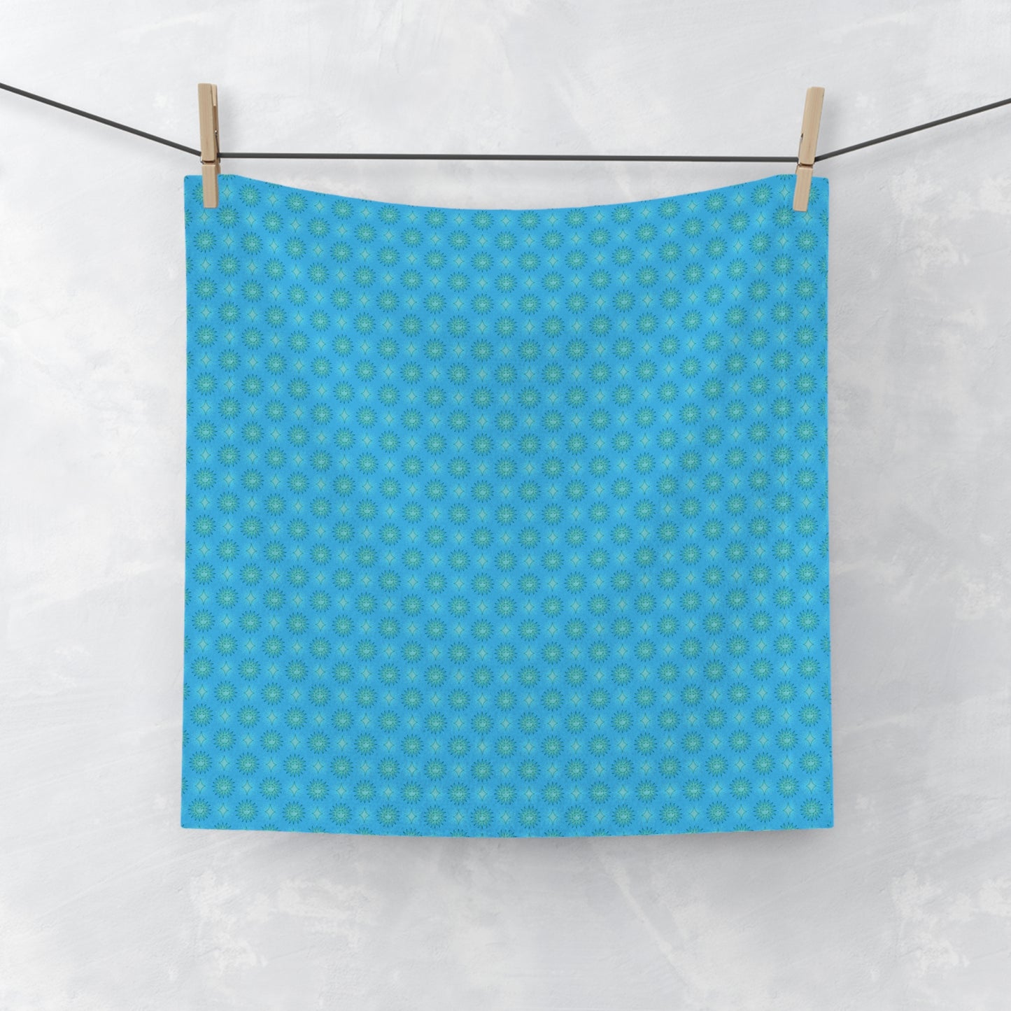 Blue Green Star-crossed Bodies Face Towel, 13" x 13"