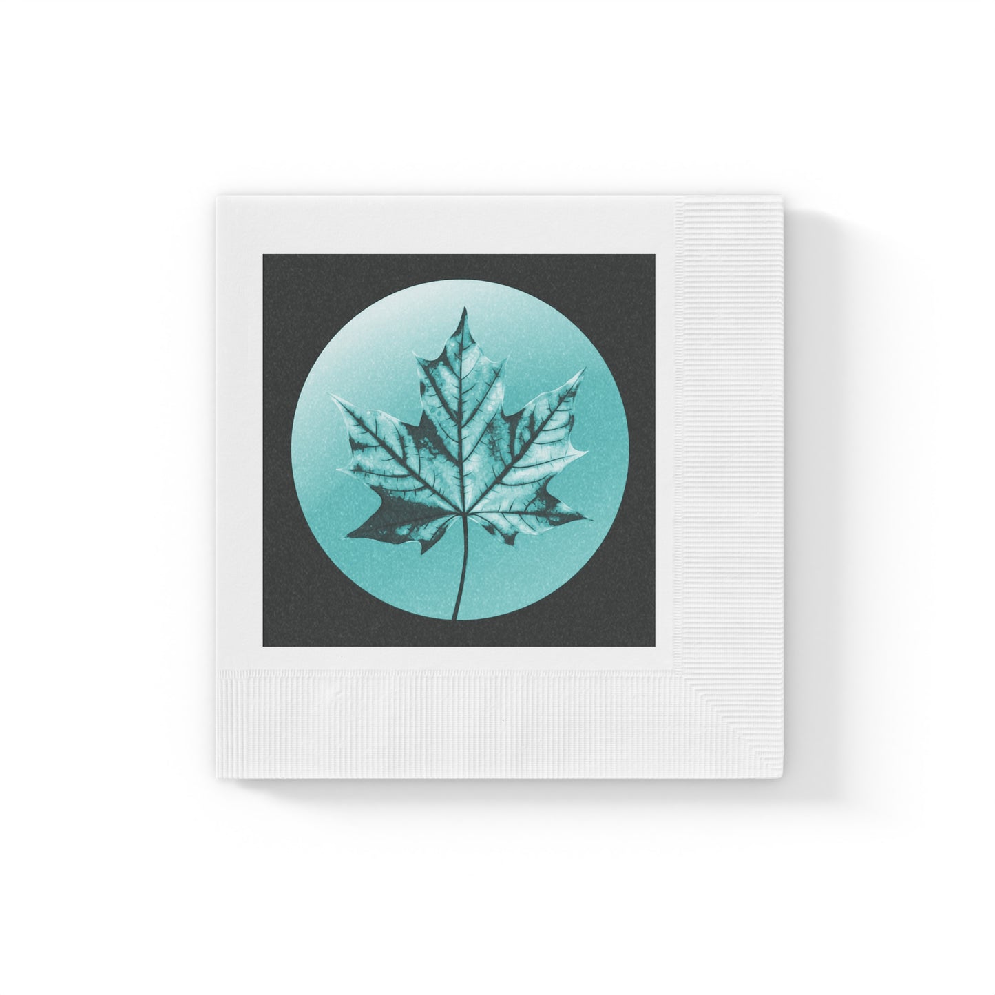 Tif Green Maple Leaf White Coined Napkins, 6.5" x 6.5"