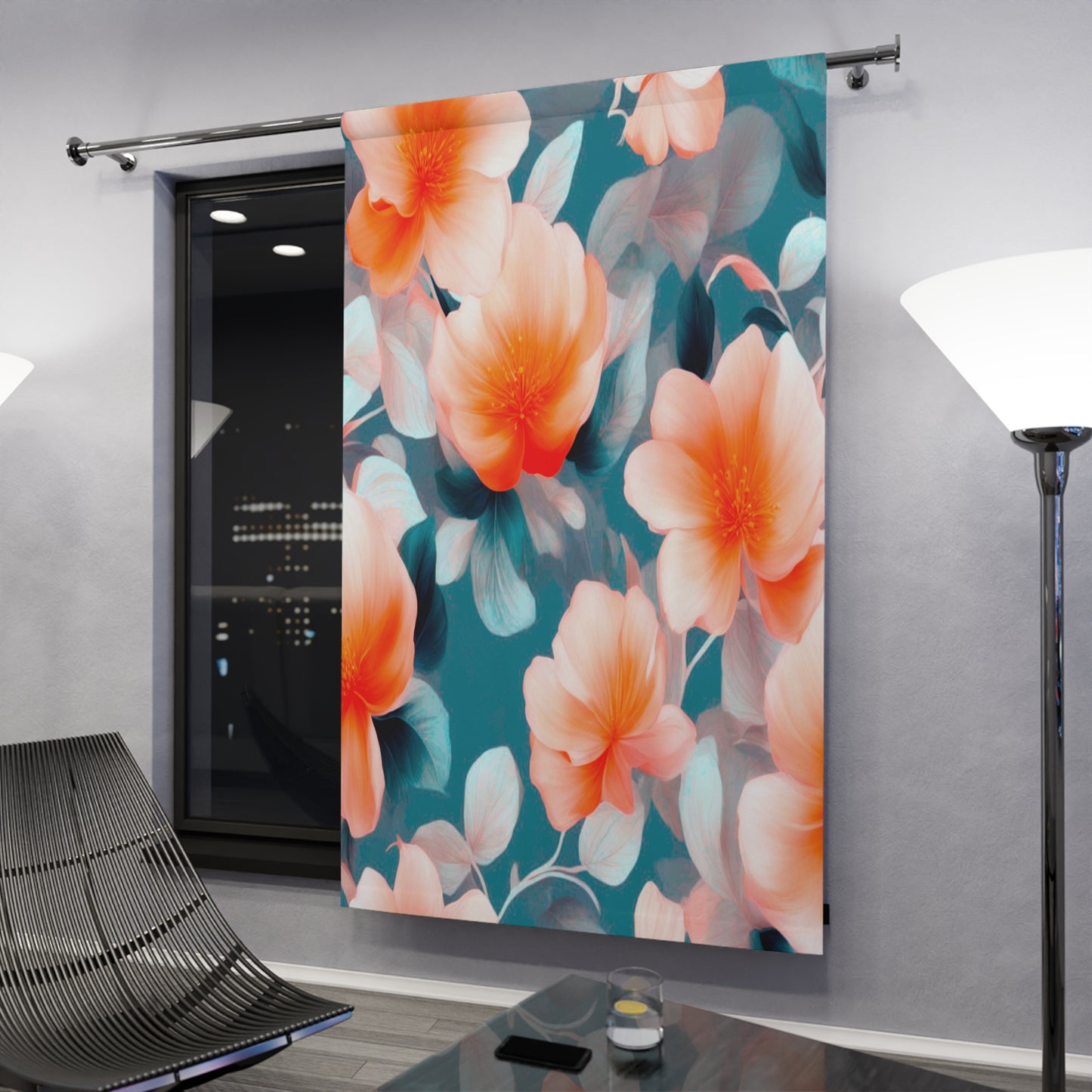Orange Blossom Floral Bunch Window Curtain, 50" x  84", blackout