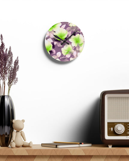 Lime Lavender Floral Bunch Acrylic Round Wall Clock, 8" x 8"