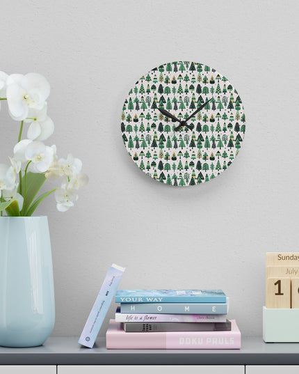 Mini Vintage Green Trees Acrylic Wall Clock, Round or Square, 10.75" x 10.75"