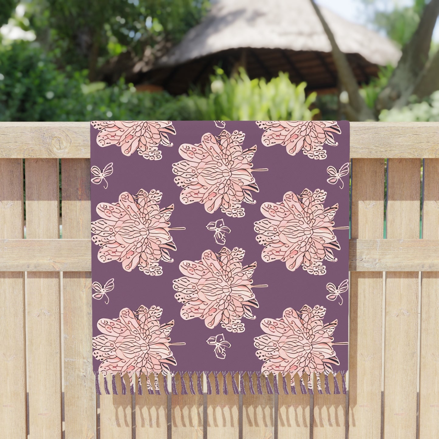 Pink Floral Butterflies 38" × 81" Boho Beach Cloth