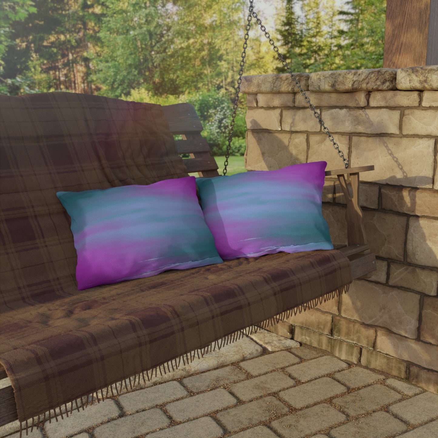 Dark Blue Green Sea Purple Fog 20" x 14" Outdoor Pillow