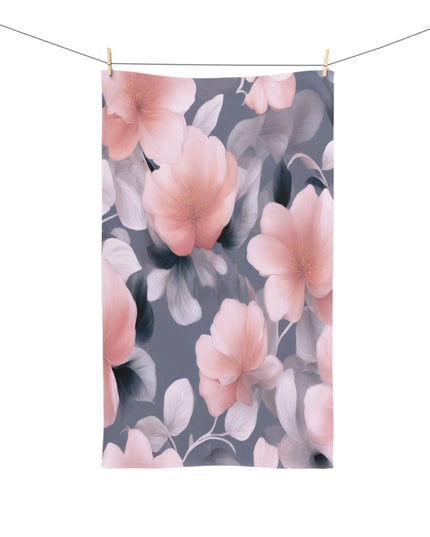 Peach and Blue Gray Floral Bunch Hand Towel, 16" x 28"