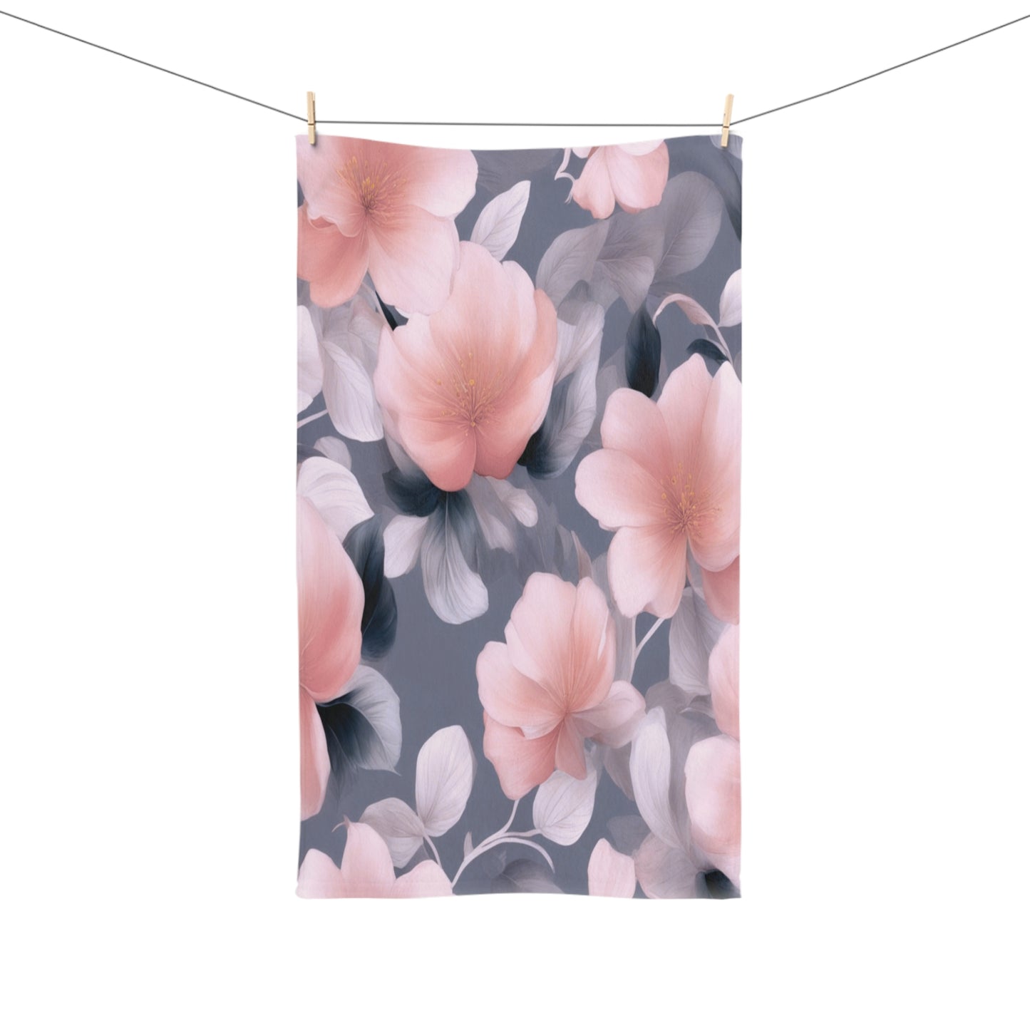 Peach and Blue Gray Floral Bunch Hand Towel, 16" x 28"