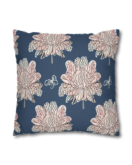 Rose White Floral Butterflies Spun Polyester Square Pillowcase, 14" x 14"