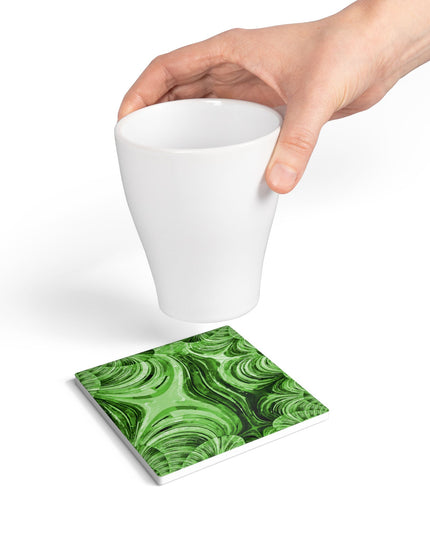 Uzi Spiral Mint Pastel 4" x 4" Square Ceramic Coaster